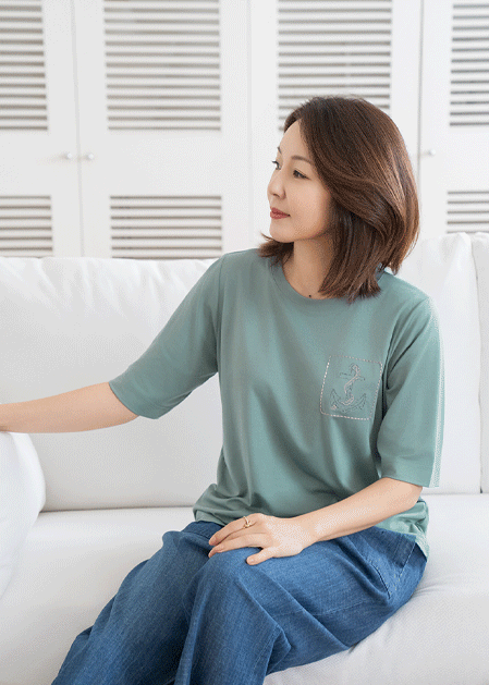 Marine embroidery round t-shirt-TE2505035-