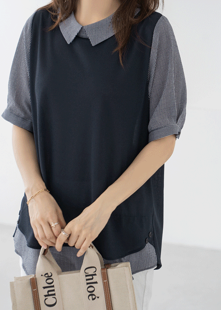 Shirt Layered Short Sleeve Blouse - BL2505062 -