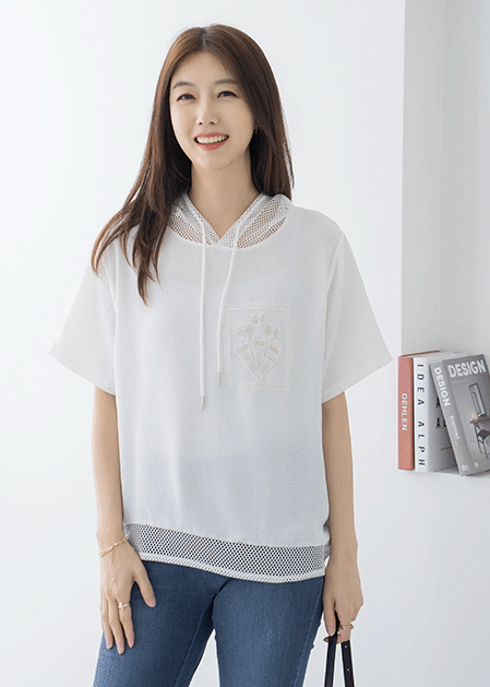Jewel Mesh Hoodie T-shirt-TE2505049-