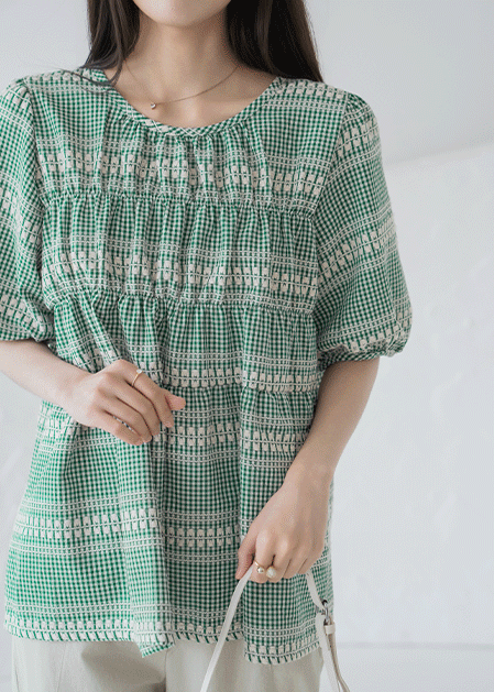 Check lace volume blouse - BL2505073 -