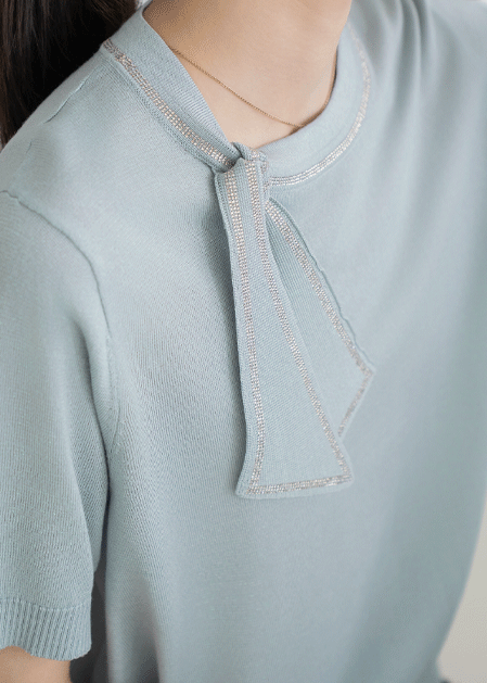 Ribbon tie beads short sleeve knit - KN2505010 -