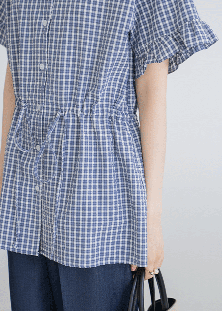 Pure Check V-neck Blouse - BL2505074 -