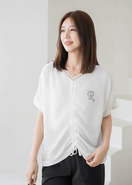 Bling Cubic Shirring T-shirt-TE2507005-
