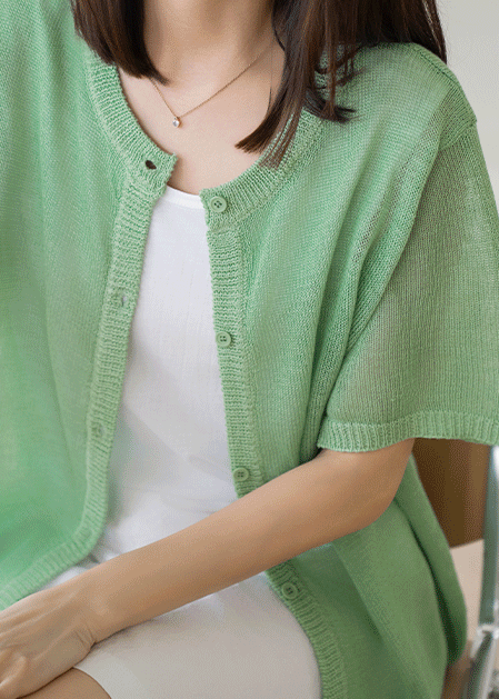 Ribbon embroidery short sleeve cardigan-CA2507001-