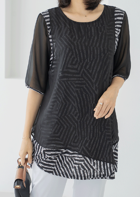 Chiffon tie-dye layered blouse - BL2507015 -