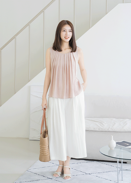 Maxi Wide Pin Tuck Banding Pants - PN2507053 -