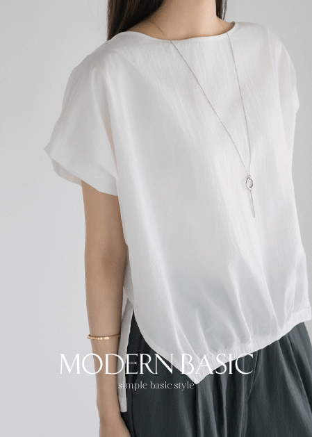 <B>[Modern Basic]</b> Prism One-shoulder Slit Blouse - BL2507063
