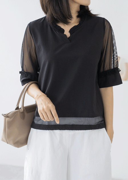 Retail Mesh Shirring T-shirt-TE2507045-