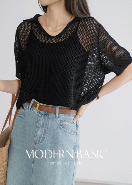 <B>[Modern Basic]</b> Ocean Blue Mesh Knit - KN2507005 -
