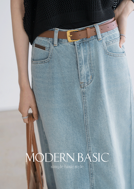 <B>[Modern Basic]</b> Belted Line Denim Skirt - SK2507008 -