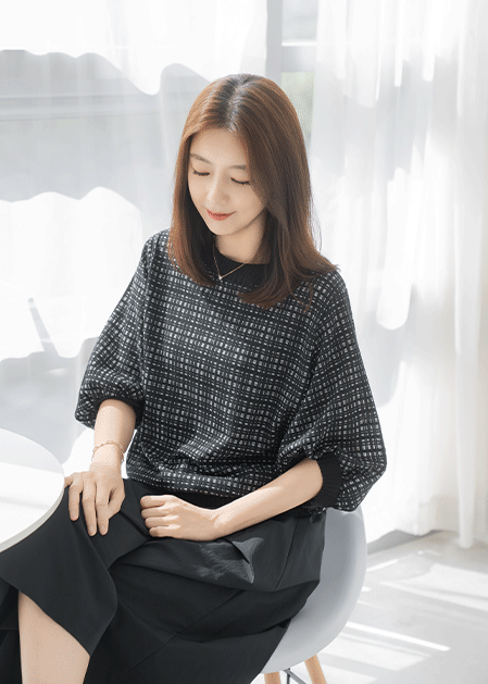 Checked Pleated Blouse - BL2508007 -