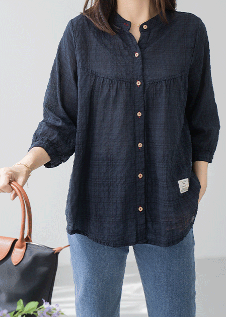 Check Open 7/8 Sleeve Blouse - BL2508014 -