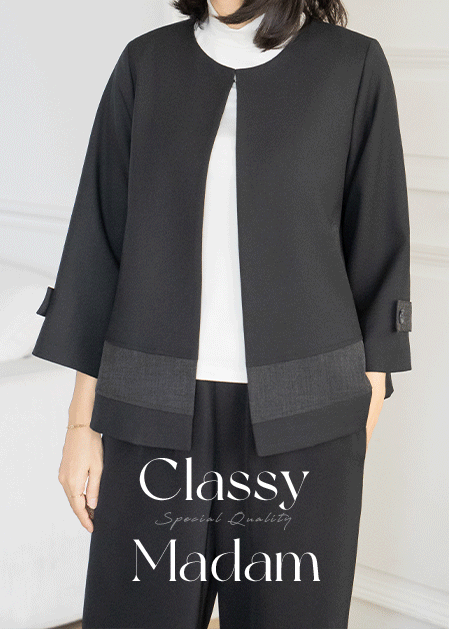 <B>[Classy Madam]</b> Color Combo No-collar Jacket - JK2509019 -
