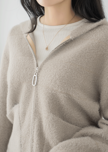 Knit Hooded Zip-Up Cardigan - CA2510019 -