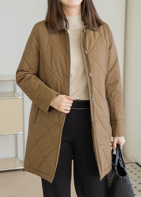 Golden color block long padded coat - CO2511009 -