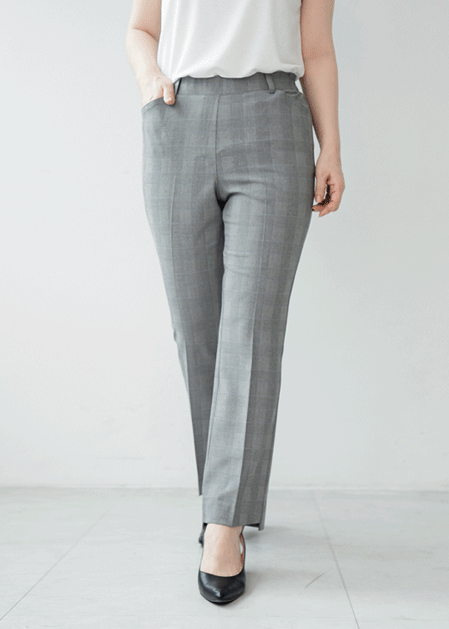 Unbalanced slit check pants-PN304071-