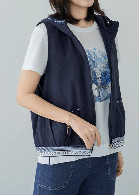 Crystal Banding Hooded Vest-VE2604011-