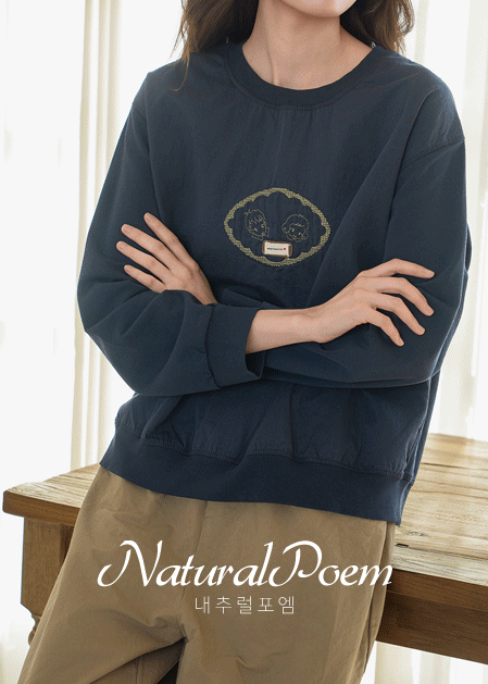 <b>[Natural Poem]</b> Friends Embroidered Washed T-shirt-TE2610013-