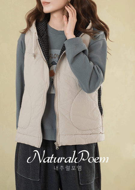 <b>[Natural Poem]</b> Check Hooded Bonded Vest-VE2610009-